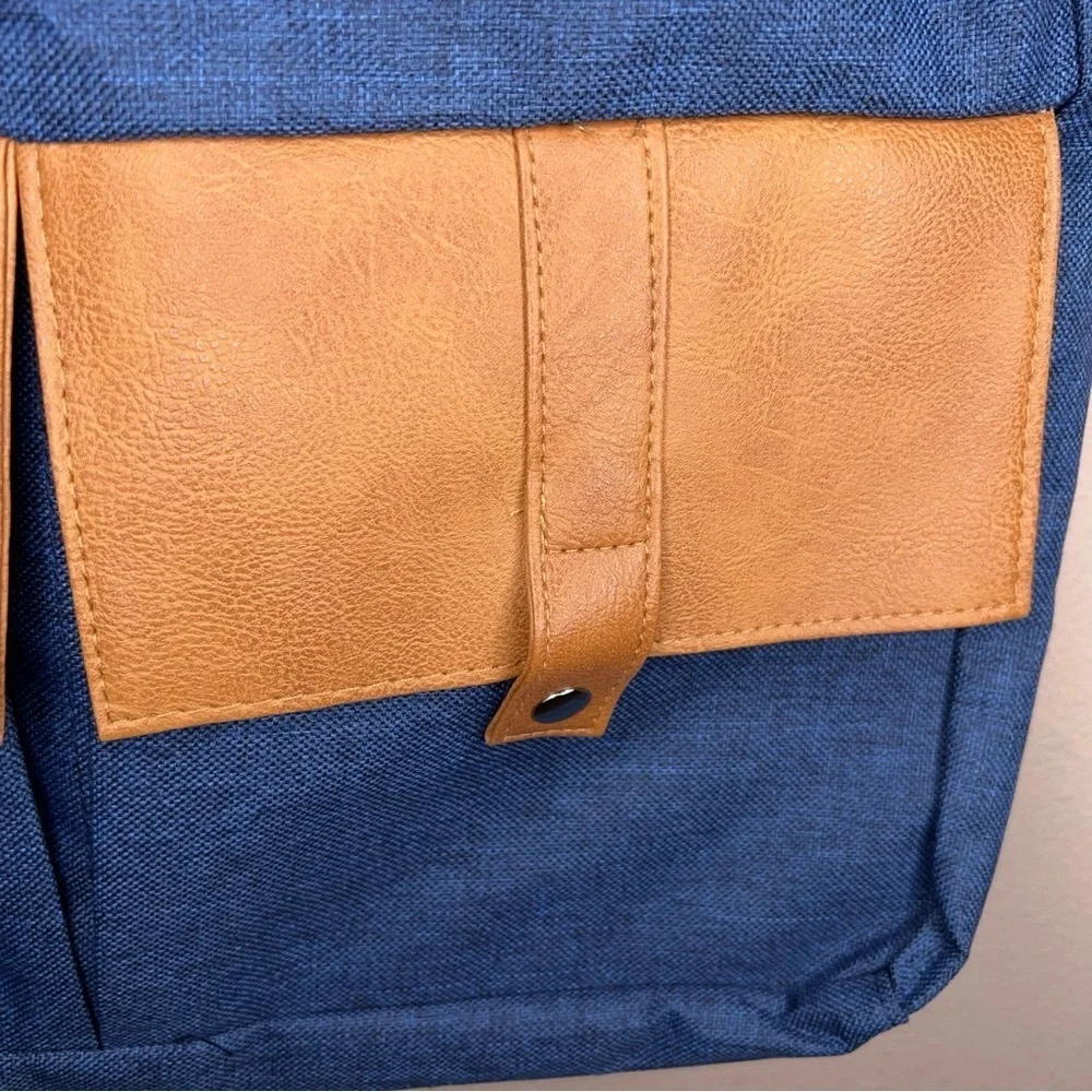 Navy Blue Tan Brown Travel Overnight Bag Lightweight Adjustable Strap